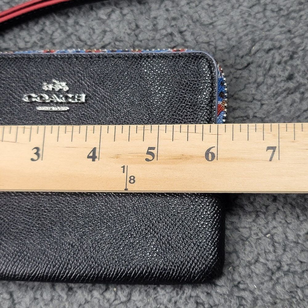 Coach Wristlet Black Pebbled Leather Floral Trim Zip Around Wallet Clutch 22790 - Picture 11 of 12